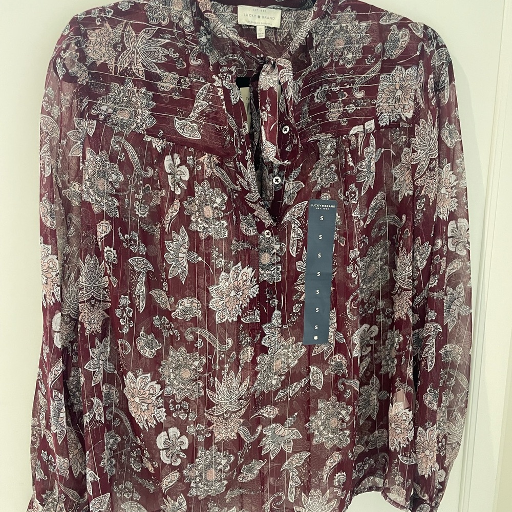NWT Lucky Brand Floral Burgundy Blouse - Size S